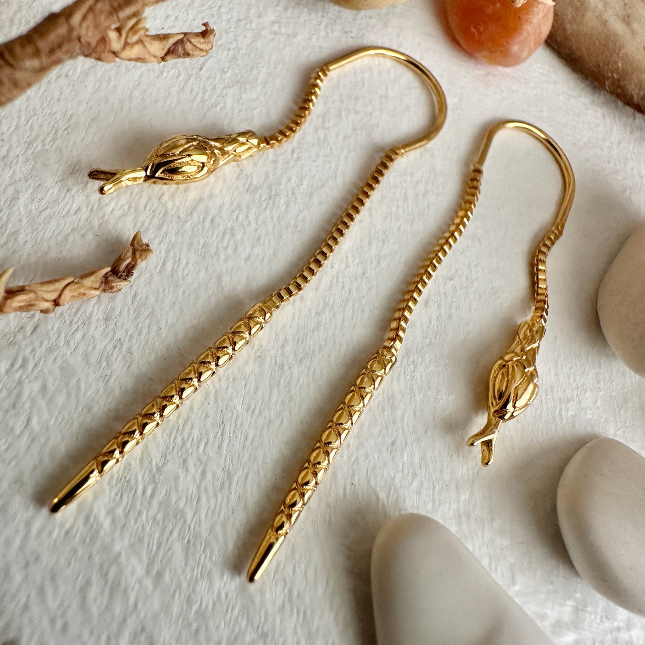 Gold Snake Threader Earrings