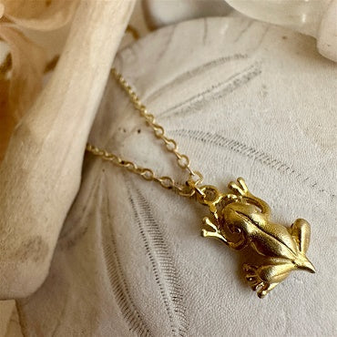Freg Frog Charm Necklace Brass