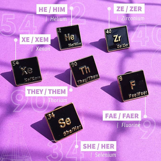 Queer Chemistry Prounoun Pins