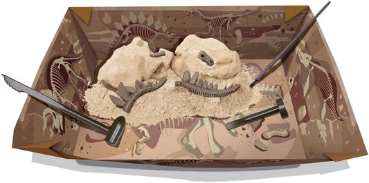 Excavate and assemble the skeleton of a dinosaur. Includes a quiz sheet to challenge friends and family. Set includes: 1 plaster block, 1 dinosaur skeleton, 1 digging tool, 1 brush and 1 instruction and quiz sheet product size between 7” – 11”.