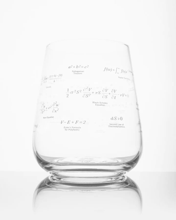 Here's a wine glass celebrating some of the math that fundamentally changed the way we understand the world. Now pour yourself a glass of wine in this Equations That Changed the World stemless glass and get to work on your latest proof