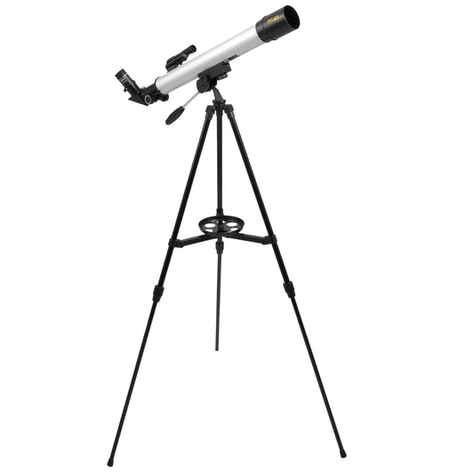 Easy and quick assembly. Two 1.25-inch diameter interchangeable eyepieces give you magnifications of 23x and 62x. Panhandle mount control allows you to smoothly move the telescope up, down and side to side.