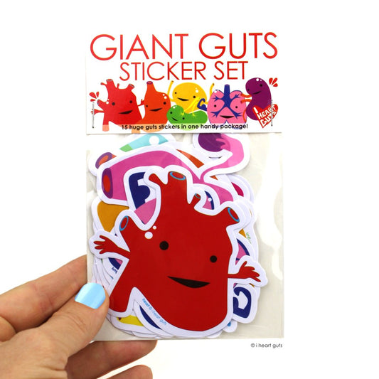 giant guts sticker set i heart guts organs adorable fun sticky giant sized 3" outdoor quality brain bladder gallbladder heart intestine kidney liver lung pancreas spleen stomach uterus bonus tooth eyeball skin teacher stationary spark joy education doctor doctors nurse nurses cardiology biology education educational medicine medical student fun happiness