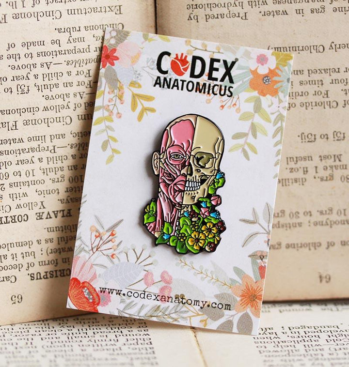 Muscles & Skull With Flowers Pin