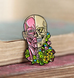 Muscles & Skull With Flowers Pin