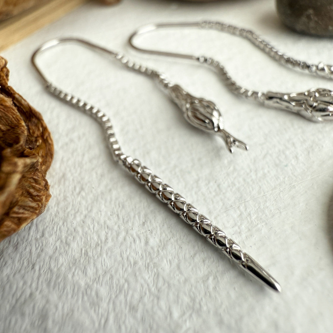 Silver Snake Threader Earrings