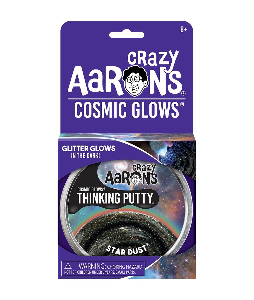 crazy aarons thinking putty  poppable tearable firm texture non-toxic silicon never dries out star dust cosmic rainbow holographic glitter black sparkle glow glow in the dark
