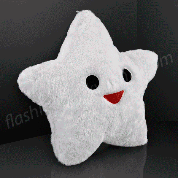 Happy Star Light Up Pillows are cute, comfy and bright!  Very soft and plush to the touch, LED Star Pillows will lull you to sleep, with its magical slow color change light show and adorable face.