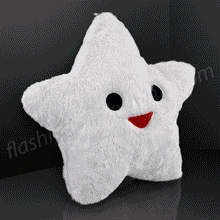 Load image into Gallery viewer, Happy Star Light Up Pillows are cute, comfy and bright!  Very soft and plush to the touch, LED Star Pillows will lull you to sleep, with its magical slow color change light show and adorable face.
