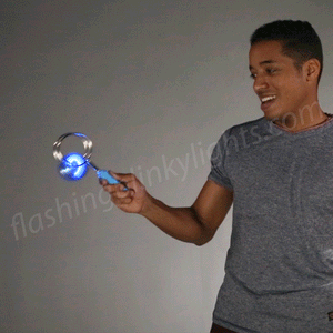 To activate your Light Up Spinner Toy, place wheel on metallic tracks and begin to build momentum by moving wand back and forth. Watch as the wheel lights up with a spin activated blue LED.