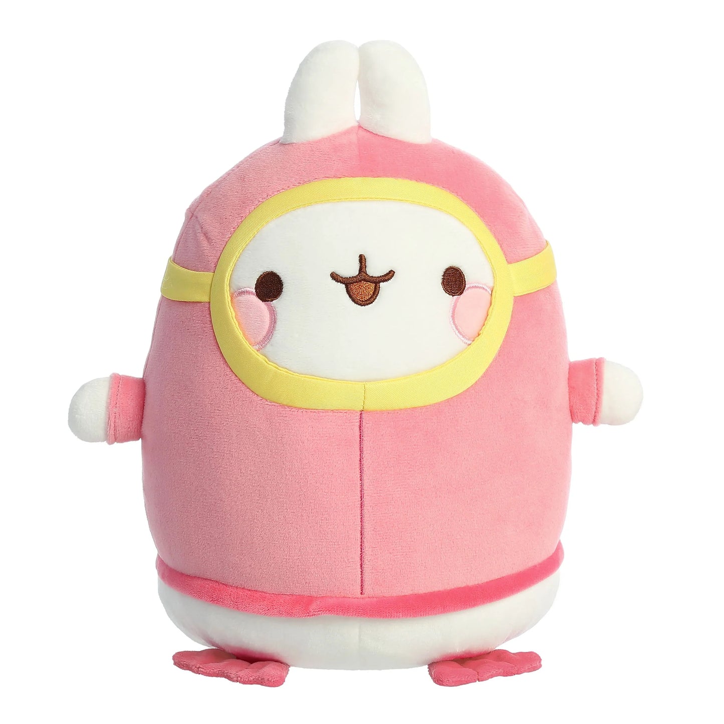 Molang is a kind and affectionate bunny rabbit ready to play! Molang adorns a sweet pink scuba outfit to have nautical fun down in the depths below A plush made with different textured materials and embroidered facial features, Molang can't wait to explore the oceans with you!