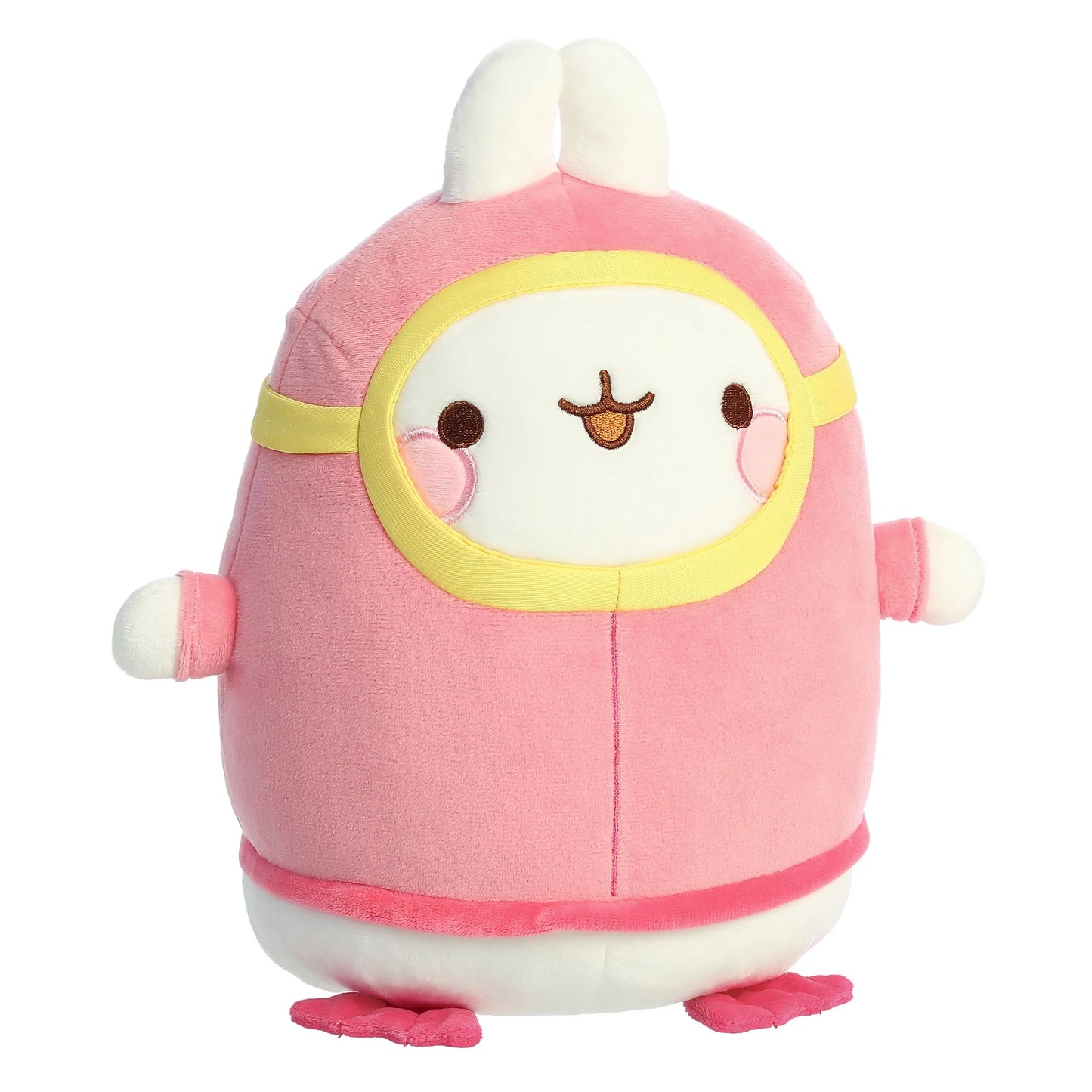 Molang is a kind and affectionate bunny rabbit ready to play! Molang adorns a sweet pink scuba outfit to have nautical fun down in the depths below A plush made with different textured materials and embroidered facial features, Molang can't wait to explore the oceans with you!