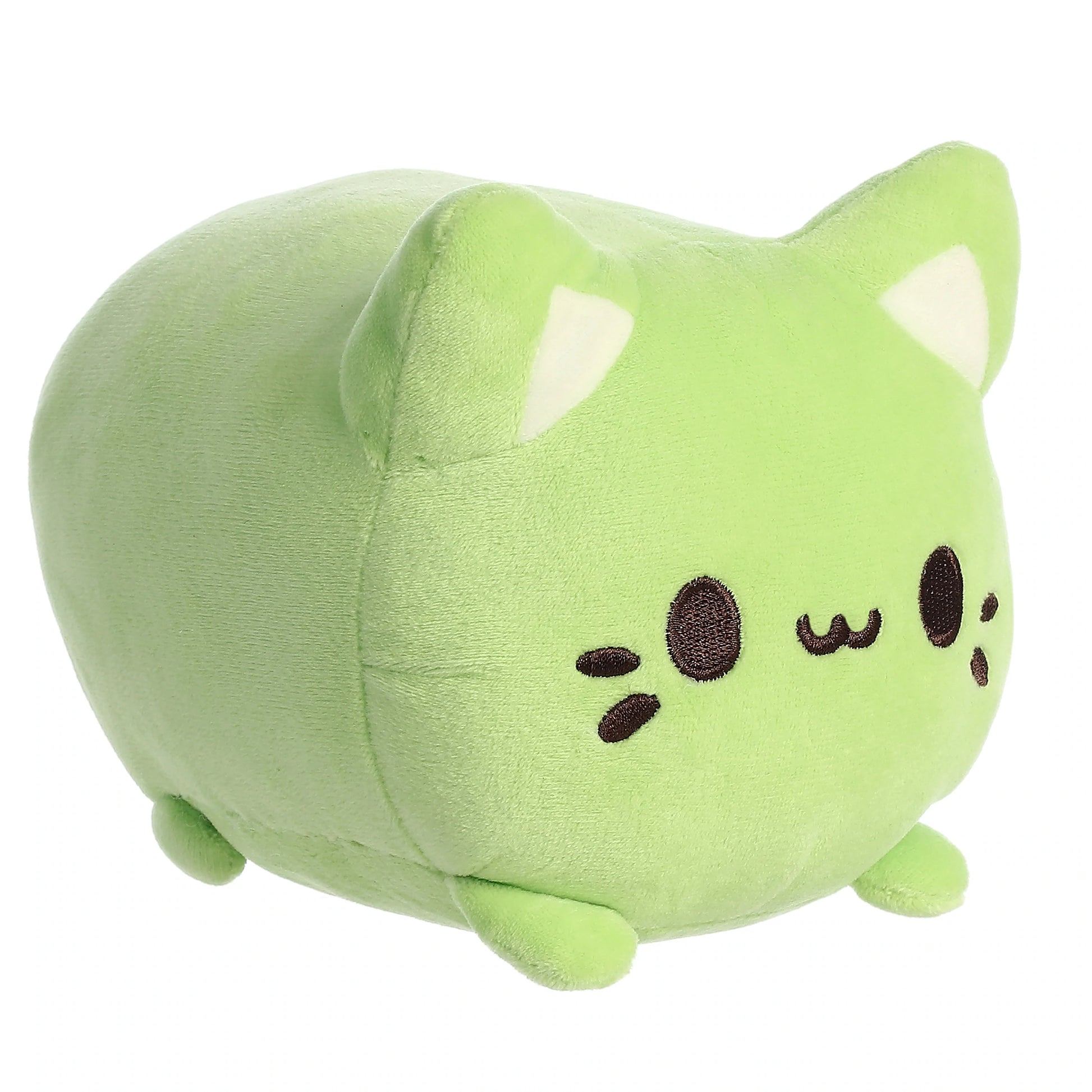 This soft green tea Meowchi comes to you with warm healing effects! Cuddling them will make you feel like you just finished a cup of warm tea! They are overstuffed, & made from a super soft minky fabric with embroidered features!