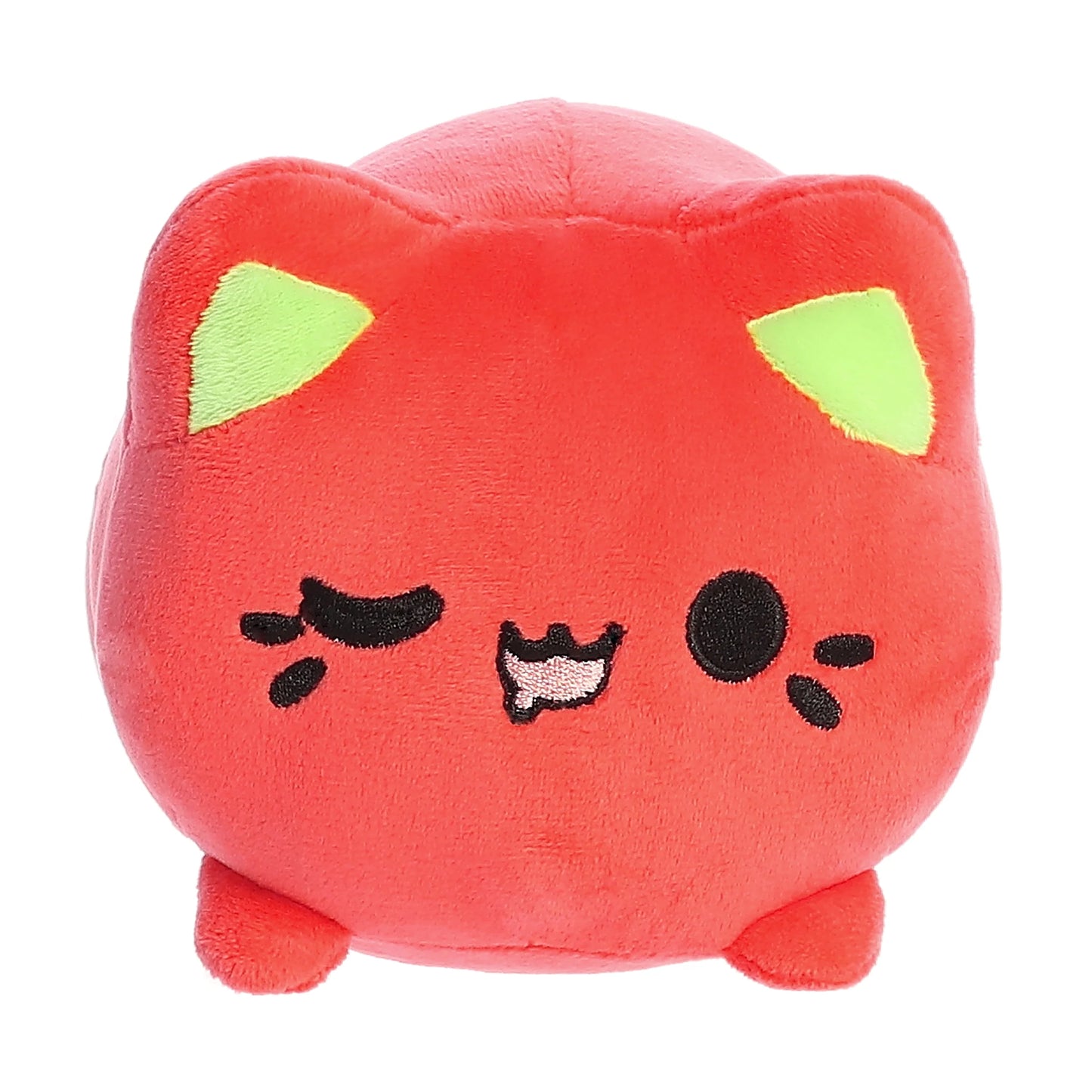 Tasty Peach is a kawaii-filled collection featuring Japanese-inspired desserts combined with adorable characters! Refreshing and sweet, this Guava Meowchi is fruit-sensation! A bright red-orange with green inner ears, this Guava Meowchi is an overstuffed mochi cat plush that has the perfect facials when you're dreaming about food.