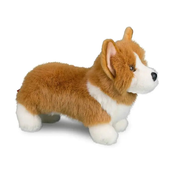 Louie, our Corgi stuffed animal is as handsome as he is cuddly! Featuring a soft plush coat of white and golden fur and engaging brown eyes, this little dog is designed to be both realistic and lovable.