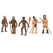 Load image into Gallery viewer, The story of evolution is told in the visual, touchable form with these five figures representing various stages of human development. The set begins with the ape-like Australopithecus afarensis and progresses 2 million years or more to Homo sapiens sapiens, the very wise human. 
