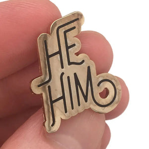 Introduce yourself with our new Pronoun Pins! These little pins are perfect for your lapel, bag, or jacket.  Pronouns: He/him.  This pin has two clasps to keep it in place.