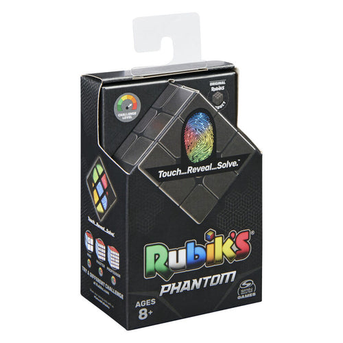 RUBIK'S PHANTOM: Innovation adds a new layer of challenge to the 3x3 Cube. Touch the Cube tiles to temporarily reveal color. Solve the latest Cube, the Phantom, as the colors fade in and out through the heat of your touch.