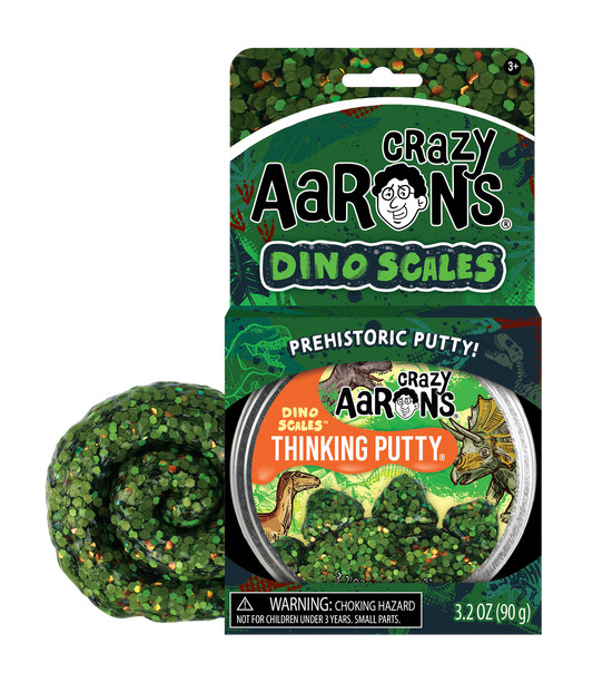 Did you know that a dinosaur's scaly skin was actually very soft and pliable? Just like Thinking Putty®! Live the lost world adventure and stretch out Dino Scales to see green scales and pops of color move back and forth within the clear putty. Prehistoric colors changes as you play. A great gift for Dinosaur and nature lovers.