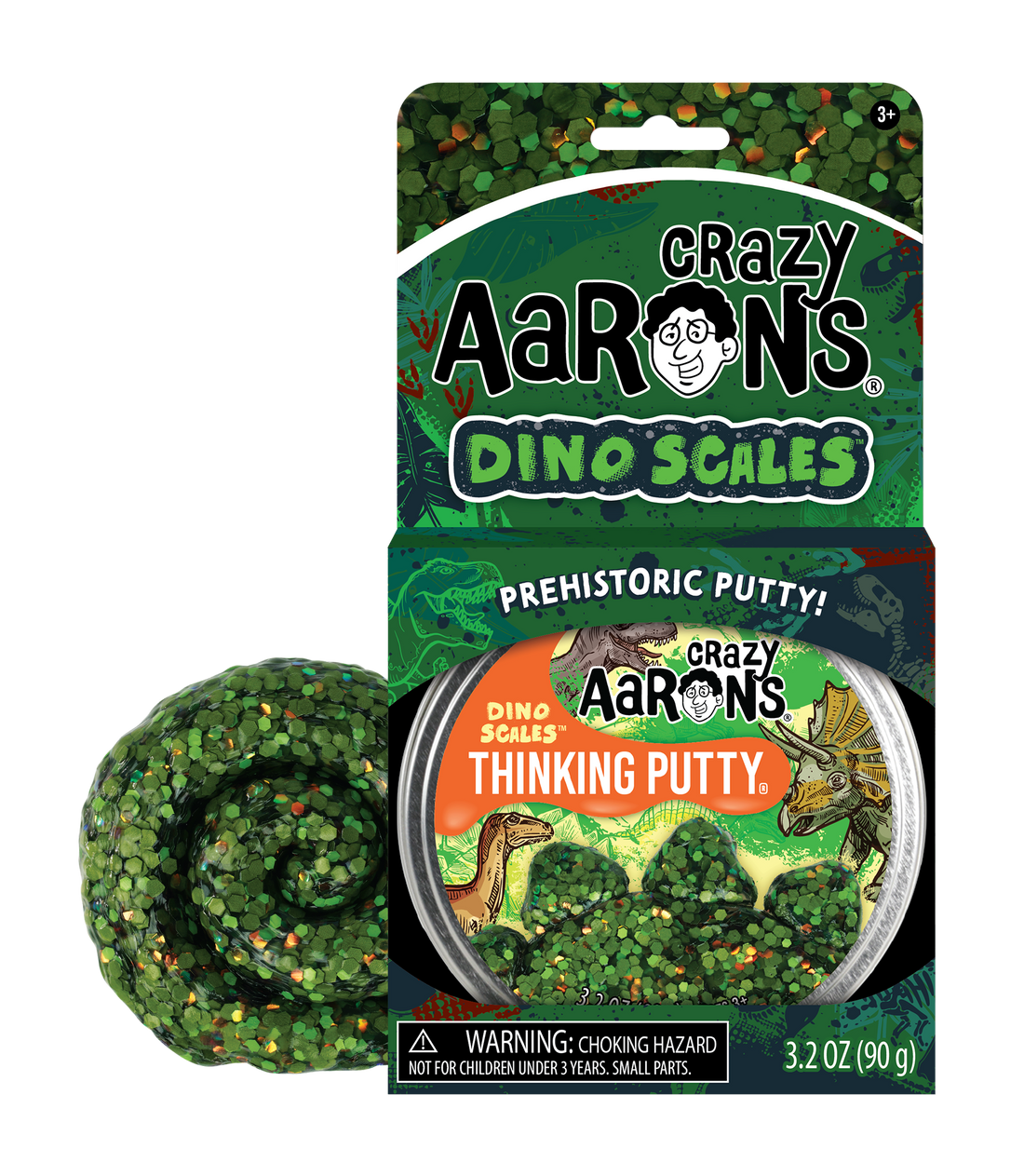 Did you know that a dinosaur's scaly skin was actually very soft and pliable? Just like Thinking Putty®! Live the lost world adventure and stretch out Dino Scales to see green scales and pops of color move back and forth within the clear putty. Prehistoric colors changes as you play. A great gift for Dinosaur and nature lovers.