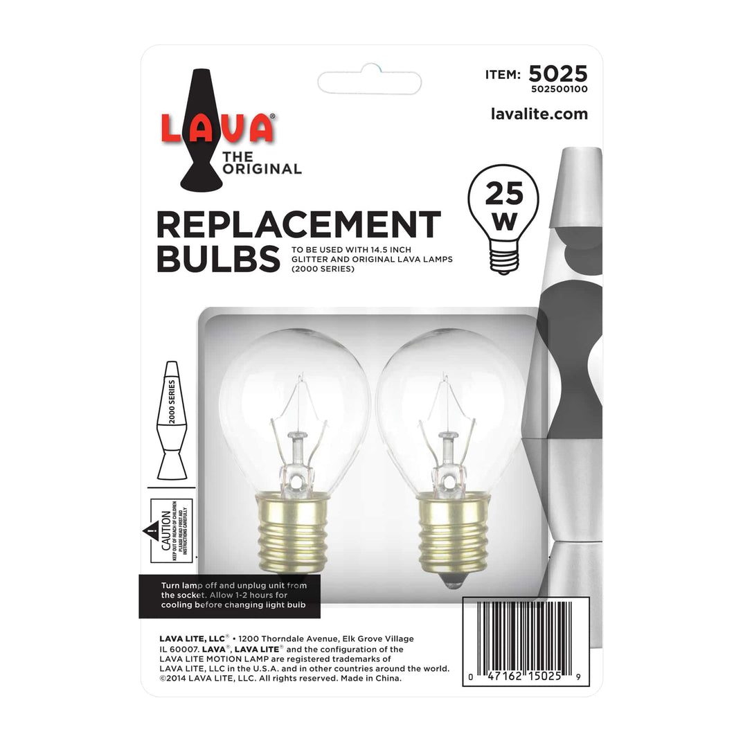 LAVA® Lamps have continued to captivate for over 50 years. The Lava® Lamp, 25-Watt, Replacement Bulb 2-Pack is made specifically for 14.5-Inch/20-Ounce, Original Lava® lamps.