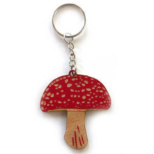 Each keychain is made of handpainted laser-engraved baltic birch plywood and secured with a metal keyring.