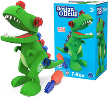 Load image into Gallery viewer, Roar into STEM learning with this preschool engineering playset! Includes T-Rex dinosaur with movable mouth and legs, 9 colorful bolts and kid-friendly screwdriver No batteries required
