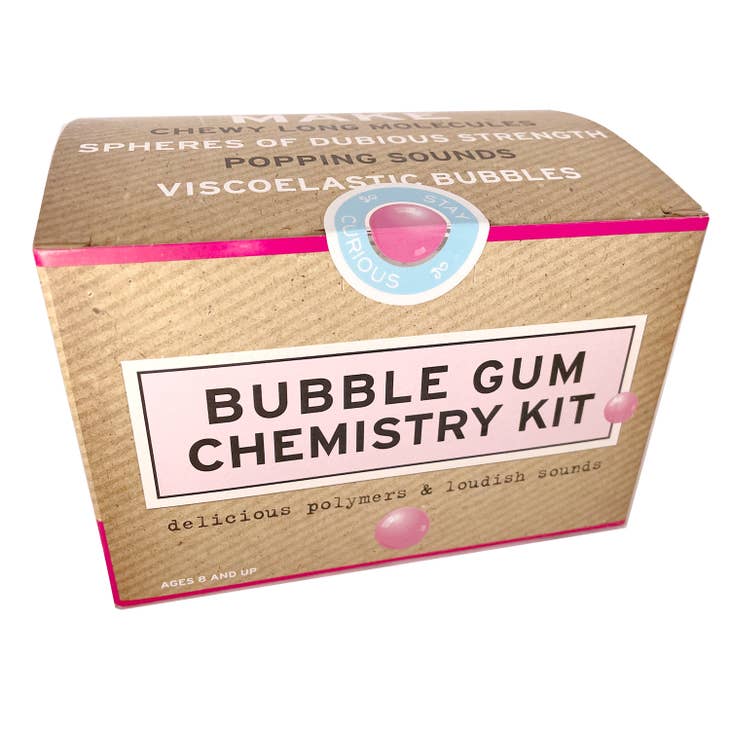 Viscoelastic Bubbles and Chewy Molecules! Two of our favorite things combined make this chemistry kit a tasty delight. This set contains all the needed information & ingredients to make your own gum bubble gum and explore the properties of polymers and viscoelastic behavior. Poppin' Polymers! This will be fun!