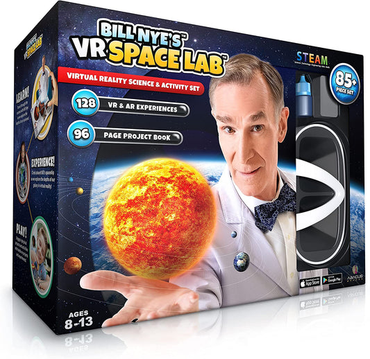 Join Bill Nye “The Science Guy” and go into the depths of space and time with a 96 page interactive book. Explore the science behind our planet, solar system, galaxy, universe, and more as each spread comes to life in 128 unique virtual and augmented reality experiences!