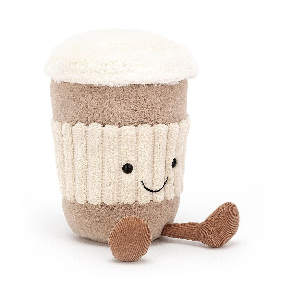 The perfect partner for busy, dizzy days, that's Amuseable Coffee-To-Go! This nuzzly neutral cup is a keeper, with soft mocha fur, brown cordy feet and a chunky cordy tummy band. Start the morning with a smile!