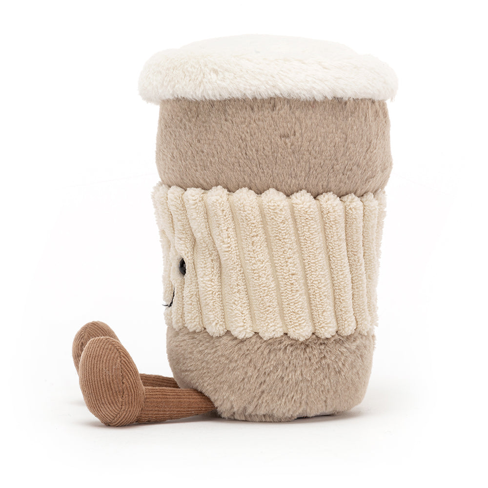 The perfect partner for busy, dizzy days, that's Amuseable Coffee-To-Go! This nuzzly neutral cup is a keeper, with soft mocha fur, brown cordy feet and a chunky cordy tummy band. Start the morning with a smile!