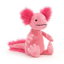 Load image into Gallery viewer, Loveably luminous, Alice Axolotl is a whole lot of kooky in hot pink floof! This ambling amphibian is bubblegum-bright, with squidgy-soft feet, a goofy grin and a supercool long fuzzy tail! Alice waggles her tufty gills as she trots along the sea bed!
