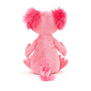 Loveably luminous, Alice Axolotl is a whole lot of kooky in hot pink floof! This ambling amphibian is bubblegum-bright, with squidgy-soft feet, a goofy grin and a supercool long fuzzy tail! Alice waggles her tufty gills as she trots along the sea bed!
