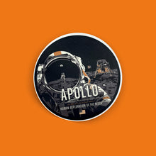 Load image into Gallery viewer, NASA’s Apollo Program successfully sent twelve humans to the surface of the Moon starting in 1969 and ending in 1975. Stickers are 3&quot; circular and vinyl. Ideal for both indoor and outdoor use.
