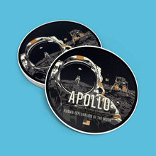 Load image into Gallery viewer, NASA’s Apollo Program successfully sent twelve humans to the surface of the Moon starting in 1969 and ending in 1975. Stickers are 3&quot; circular and vinyl. Ideal for both indoor and outdoor use.
