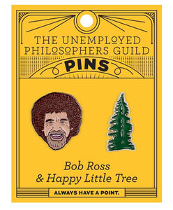 bob ross happy little tree pins unemployed philosopher's guild happy relaxed create creative art artist celebrity celeb two pins enamel painting paint happiness gift 