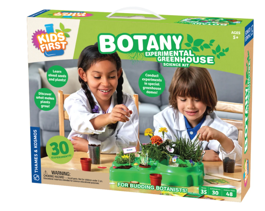 botany experimental greenhouse botanists unique biological science experiment kit plants seeds experiments domes thermometer ventilation automatic watering systems beans cress zinnia flowers cells capillary action roots transport water nutrients water light heat bean leaves sweat grass grows geminate fruit vegetable plants ages 5+ gardening botany
