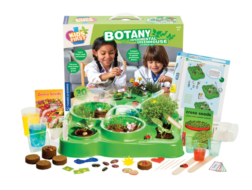 botany experimental greenhouse botanists unique biological science experiment kit plants seeds experiments domes thermometer ventilation automatic watering systems beans cress zinnia flowers cells capillary action roots transport water nutrients water light heat bean leaves sweat grass grows geminate fruit vegetable plants ages 5+ gardening botany 