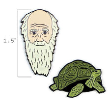 Load image into Gallery viewer, charles darwin tortoise pin unemployed philosopher&#39;s guild philosophy lapel pin enamel historical cultural icon evolution scientist science animal biology
