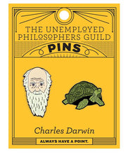 Load image into Gallery viewer, charles darwin tortoise pin unemployed philosopher&#39;s guild philosophy lapel pin enamel historical cultural icon evolution scientist science animal biology
