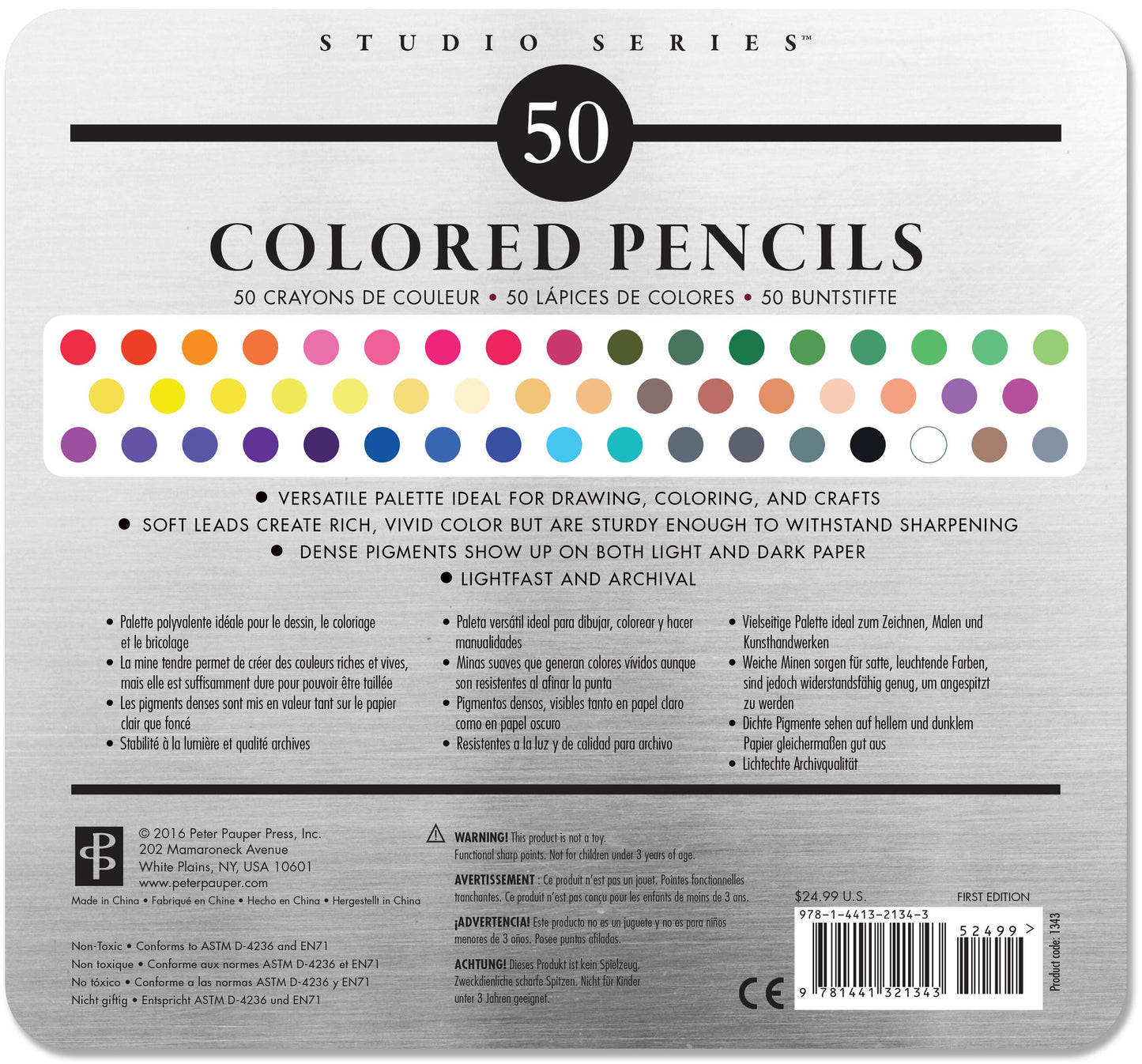 studio series deluxe colored pencil set of 50 peter pauper press creativity vibrant colored pencils premium hues pigments luminous color saturation soft leads smooth blending shading colorists dabblers artists art tin stationary pencil drawing
