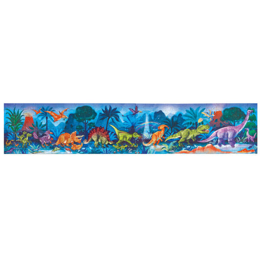200-piece glow-in-the-dark dinosaur puzzle The puzzle shows dinosaurs and their glowing skeletons in a magical scene when the lights are off