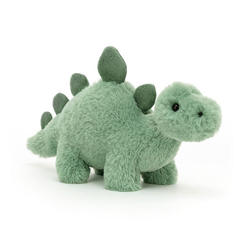 Gorgeously grassy, with a huggable hump, it's friendly Fossilly Stegosaurus! This delightful dino has soft, foldy spines, chunkity paws and a long, loping tail. Groovy in green and fond of foliage, this squishy stego is ready to ramble!