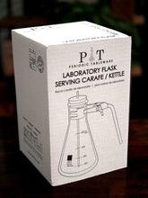 Load image into Gallery viewer, flask serving carafe kettle pt ware flared lip pulled spout metric graduations laboratory beaker fused elegant shape solid base glass mixed drinks daily table use hand blow shaped dishwasher safe glassware unique scientist cool awesome amazing interesting measured
