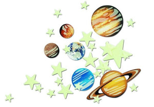 glow planets and nova stars 4M beauty night sky childs bedroom decorate walls ceilings soft foam assorted stars adhesive space enthusiasts anxious ages 3+ white stars star moon home glow decor decoration fun popular exciting paper planets light glow