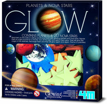 Load image into Gallery viewer, glow planets and nova stars 4M beauty night sky childs bedroom decorate walls ceilings soft foam assorted stars adhesive space enthusiasts anxious ages 3+ white stars star moon home glow decor decoration fun popular exciting paper planets light glow 
