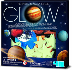 glow planets and nova stars 4M beauty night sky childs bedroom decorate walls ceilings soft foam assorted stars adhesive space enthusiasts anxious ages 3+ white stars star moon home glow decor decoration fun popular exciting paper planets light glow 