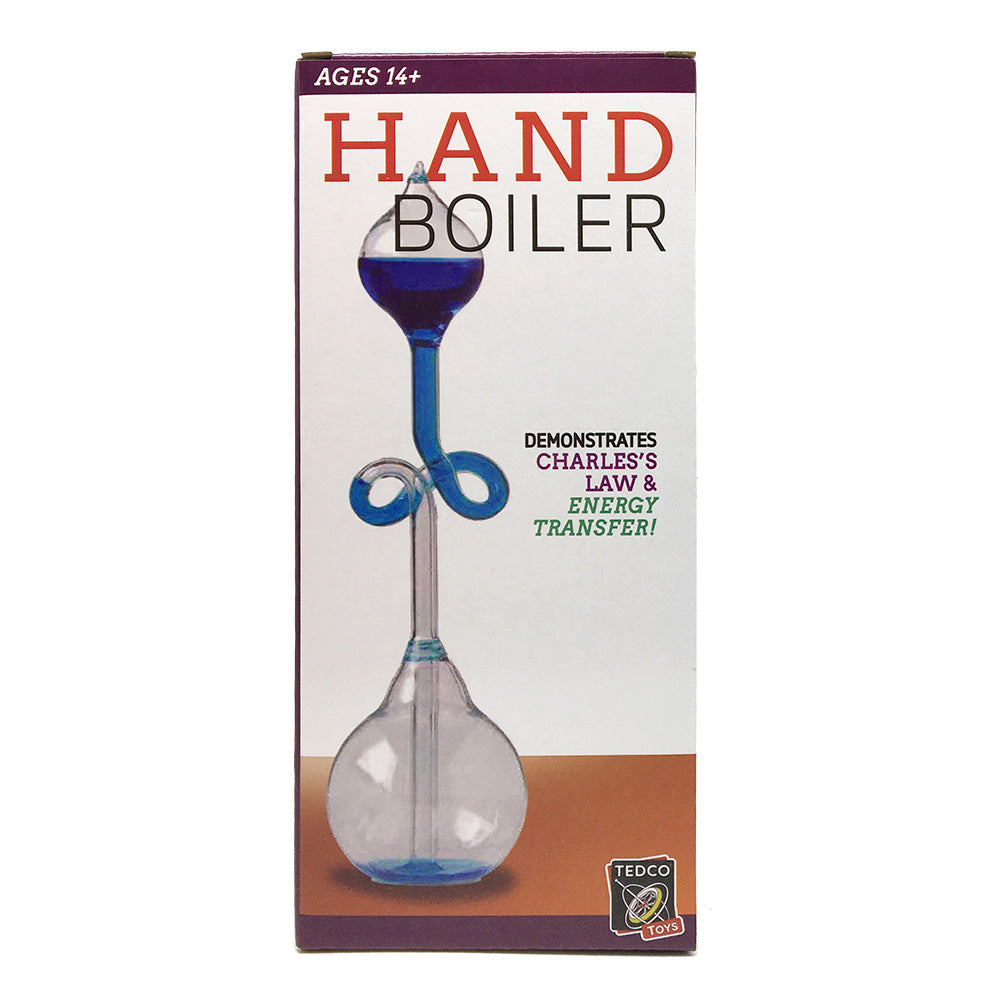 hand boiler tedco toys classic science toy base blue liquid boil glass vessel fragile charles' law energy transfer accessory decor office teaching explain scientific term 7" tall ages 14+