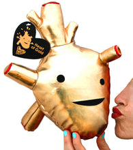 Load image into Gallery viewer, heart of gold plush i heart guts organ cardiovascular cardiology faux-gold doctor doctors nurse nurses medical medicine medical students unique spark joy teachers love gift happiness anatomy plush huggable cuddly gift metallic gold vinyl
