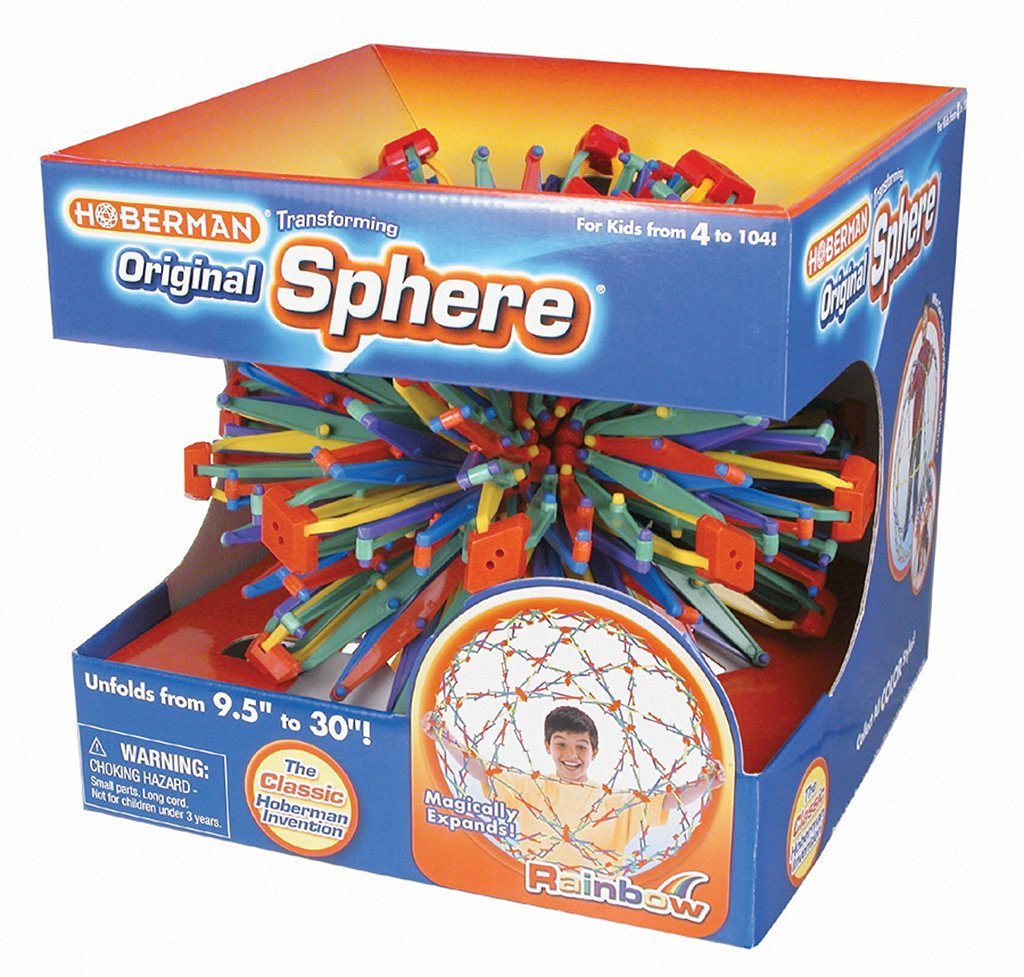 original hoberman rainbow sphere tedco toys expands contracts magical motion fluid simple illusion thrown bounce kick spin roll suspend polymer links 30 times larger educational booklet pulley kinetic energy mobile ages 4+ colors colorful learning 